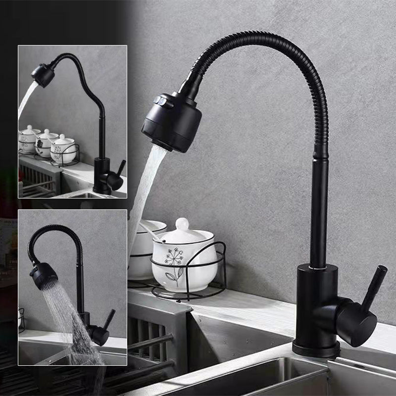 Modern 1-Handle 1-Hole Faucets Black and Silver Standard Kitchen Faucet Clearhalo 'Home Improvement' 'home_improvement' 'home_improvement_kitchen_faucets' 'Kitchen Faucets' 'Kitchen Remodel & Kitchen Fixtures' 'Kitchen Sinks & Faucet Components' 'kitchen_faucets' 6417029