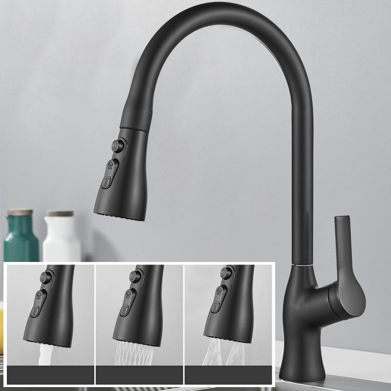 Modern 1-Handle Faucet Copper Pull down with Water Dispenser Standard Kitchen Faucet Black Clearhalo 'Home Improvement' 'home_improvement' 'home_improvement_kitchen_faucets' 'Kitchen Faucets' 'Kitchen Remodel & Kitchen Fixtures' 'Kitchen Sinks & Faucet Components' 'kitchen_faucets' 6417067