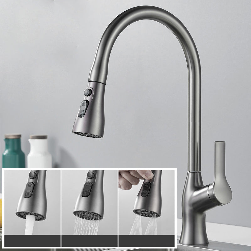Modern 1-Handle Faucet Copper Pull down with Water Dispenser Standard Kitchen Faucet Grey Clearhalo 'Home Improvement' 'home_improvement' 'home_improvement_kitchen_faucets' 'Kitchen Faucets' 'Kitchen Remodel & Kitchen Fixtures' 'Kitchen Sinks & Faucet Components' 'kitchen_faucets' 6417068