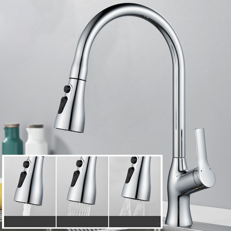 Modern 1-Handle Faucet Copper Pull down with Water Dispenser Standard Kitchen Faucet Silver Clearhalo 'Home Improvement' 'home_improvement' 'home_improvement_kitchen_faucets' 'Kitchen Faucets' 'Kitchen Remodel & Kitchen Fixtures' 'Kitchen Sinks & Faucet Components' 'kitchen_faucets' 6417070