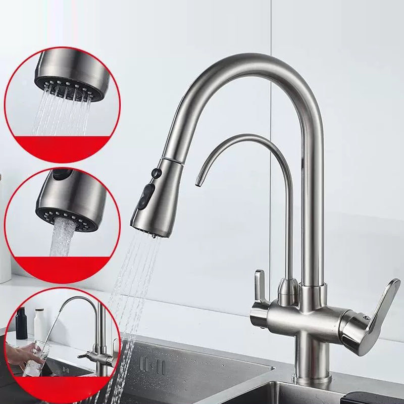 Modern 2-Handle Faucets Copper with Water Dispenser Standard Kitchen Faucets Grey Clearhalo 'Home Improvement' 'home_improvement' 'home_improvement_kitchen_faucets' 'Kitchen Faucets' 'Kitchen Remodel & Kitchen Fixtures' 'Kitchen Sinks & Faucet Components' 'kitchen_faucets' 6417087