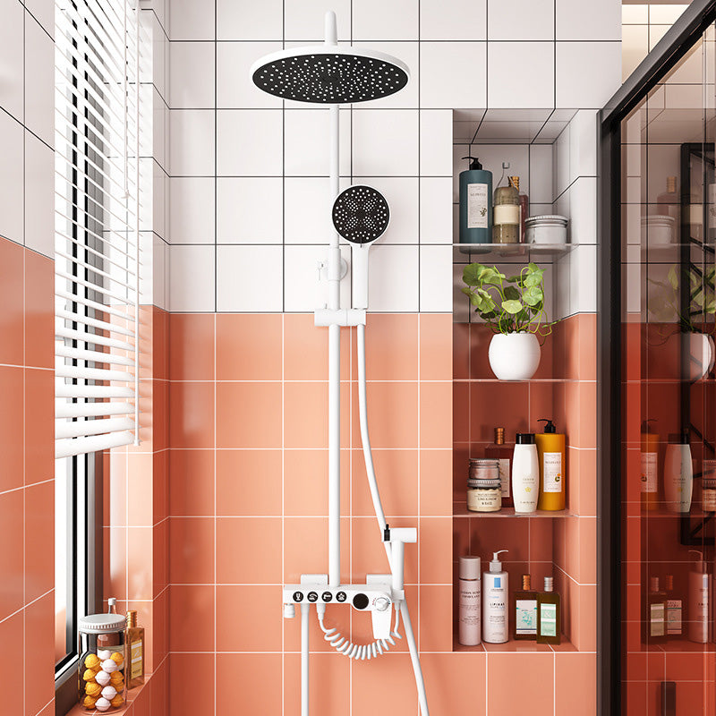 Wall Mounted Shower Arm Shower Faucet Metal Shower System with Slide Bar in White Clearhalo 'Bathroom Remodel & Bathroom Fixtures' 'Home Improvement' 'home_improvement' 'home_improvement_shower_faucets' 'Shower Faucets & Systems' 'shower_faucets' 'Showers & Bathtubs Plumbing' 'Showers & Bathtubs' 6417101