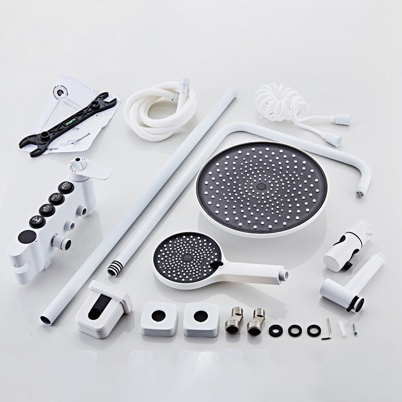 Wall Mounted Shower Arm Shower Faucet Metal Shower System with Slide Bar in White Clearhalo 'Bathroom Remodel & Bathroom Fixtures' 'Home Improvement' 'home_improvement' 'home_improvement_shower_faucets' 'Shower Faucets & Systems' 'shower_faucets' 'Showers & Bathtubs Plumbing' 'Showers & Bathtubs' 6417117