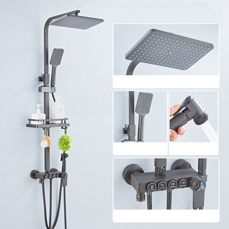 Modern Adjustable Shower Stainless Steel Shower Head Shower Faucet on Wall Gun Grey Thermostatic Digital Display Not Included Clearhalo 'Bathroom Remodel & Bathroom Fixtures' 'Home Improvement' 'home_improvement' 'home_improvement_shower_faucets' 'Shower Faucets & Systems' 'shower_faucets' 'Showers & Bathtubs Plumbing' 'Showers & Bathtubs' 6417128