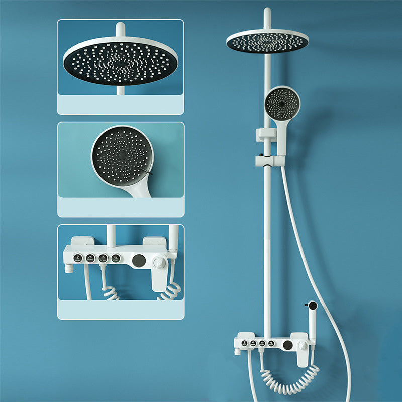 Modern Adjustable Shower Stainless Steel Shower Head Shower Faucet on Wall White Thermostatic Digital Display Included Clearhalo 'Bathroom Remodel & Bathroom Fixtures' 'Home Improvement' 'home_improvement' 'home_improvement_shower_faucets' 'Shower Faucets & Systems' 'shower_faucets' 'Showers & Bathtubs Plumbing' 'Showers & Bathtubs' 6417134