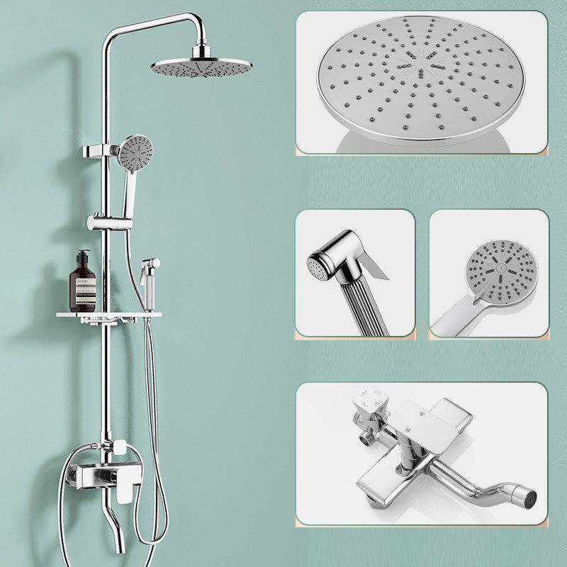 Modern Pressure Balanced Diverter Valve Shower Metal Shower Head Shower Faucet On Wall Round 4 Clearhalo 'Bathroom Remodel & Bathroom Fixtures' 'Home Improvement' 'home_improvement' 'home_improvement_shower_faucets' 'Shower Faucets & Systems' 'shower_faucets' 'Showers & Bathtubs Plumbing' 'Showers & Bathtubs' 6417147