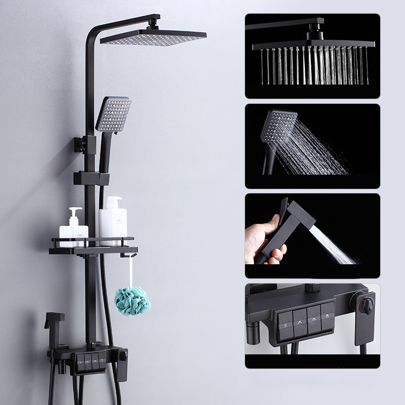 Modern Adjustable Spray Pattern Water Flow Shower Faucet Shower Hose Shower System on Wall Black Thermostatic Digital Display Not Included Clearhalo 'Bathroom Remodel & Bathroom Fixtures' 'Home Improvement' 'home_improvement' 'home_improvement_shower_faucets' 'Shower Faucets & Systems' 'shower_faucets' 'Showers & Bathtubs Plumbing' 'Showers & Bathtubs' 6417165