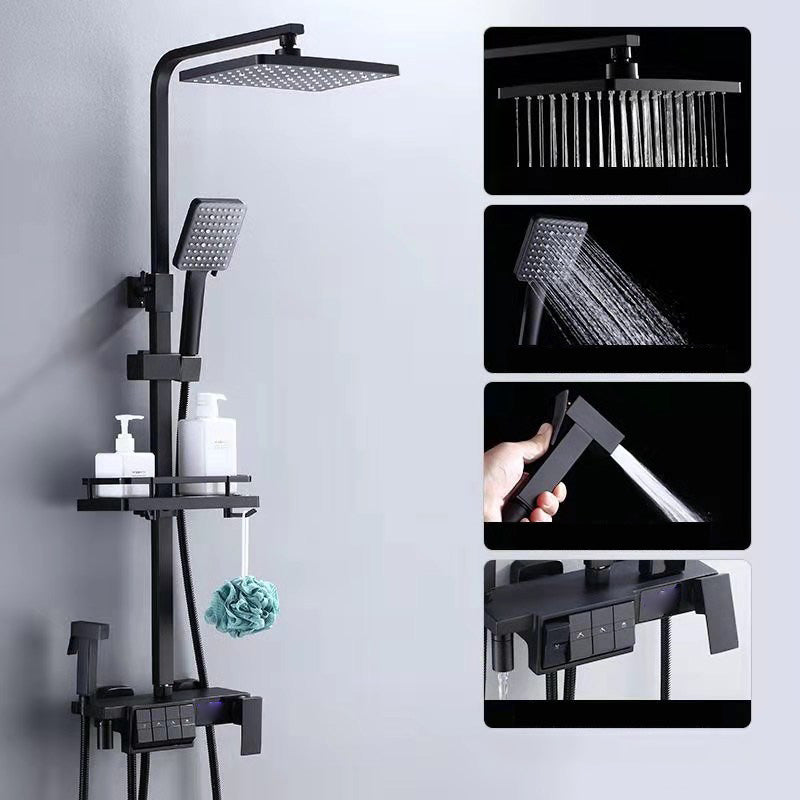 Modern Adjustable Spray Pattern Water Flow Shower Faucet Shower Hose Shower System on Wall Black Temperature Control Digital Display Included Clearhalo 'Bathroom Remodel & Bathroom Fixtures' 'Home Improvement' 'home_improvement' 'home_improvement_shower_faucets' 'Shower Faucets & Systems' 'shower_faucets' 'Showers & Bathtubs Plumbing' 'Showers & Bathtubs' 6417170