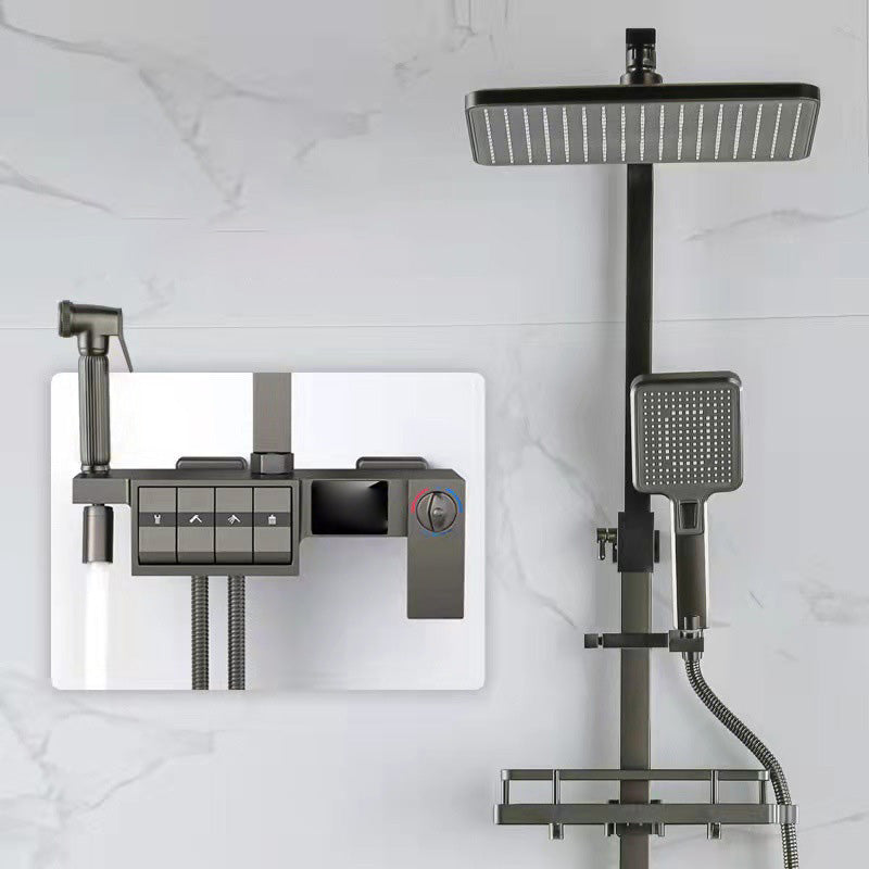 Modern Adjustable Spray Pattern Water Flow Shower Faucet Shower Hose Shower System on Wall Grey Thermostatic Digital Display Included Clearhalo 'Bathroom Remodel & Bathroom Fixtures' 'Home Improvement' 'home_improvement' 'home_improvement_shower_faucets' 'Shower Faucets & Systems' 'shower_faucets' 'Showers & Bathtubs Plumbing' 'Showers & Bathtubs' 6417175