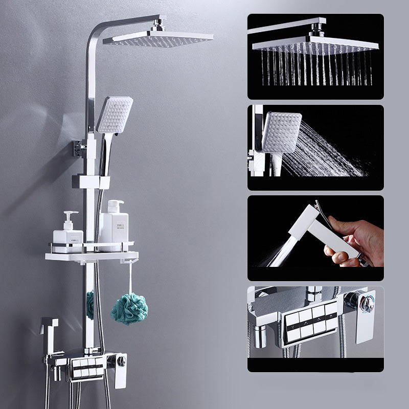 Modern Adjustable Spray Pattern Water Flow Shower Faucet Shower Hose Shower System on Wall Silver Thermostatic Digital Display Not Included Clearhalo 'Bathroom Remodel & Bathroom Fixtures' 'Home Improvement' 'home_improvement' 'home_improvement_shower_faucets' 'Shower Faucets & Systems' 'shower_faucets' 'Showers & Bathtubs Plumbing' 'Showers & Bathtubs' 6417180