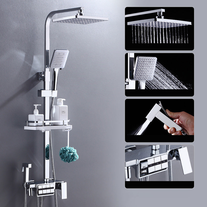Modern Adjustable Spray Pattern Water Flow Shower Faucet Shower Hose Shower System on Wall Silver Temperature Control Digital Display Not Included Clearhalo 'Bathroom Remodel & Bathroom Fixtures' 'Home Improvement' 'home_improvement' 'home_improvement_shower_faucets' 'Shower Faucets & Systems' 'shower_faucets' 'Showers & Bathtubs Plumbing' 'Showers & Bathtubs' 6417183