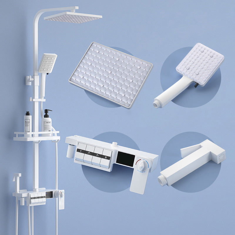 Modern Adjustable Spray Pattern Water Flow Shower Faucet Shower Hose Shower System on Wall White Thermostatic Digital Display Included Clearhalo 'Bathroom Remodel & Bathroom Fixtures' 'Home Improvement' 'home_improvement' 'home_improvement_shower_faucets' 'Shower Faucets & Systems' 'shower_faucets' 'Showers & Bathtubs Plumbing' 'Showers & Bathtubs' 6417188