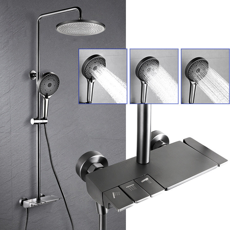 Adjustable Spray Pattern Shower Combo Stainless Steel Shower Faucet Arm Shower Head Round Digital Display Not Included Clearhalo 'Bathroom Remodel & Bathroom Fixtures' 'Home Improvement' 'home_improvement' 'home_improvement_shower_faucets' 'Shower Faucets & Systems' 'shower_faucets' 'Showers & Bathtubs Plumbing' 'Showers & Bathtubs' 6417199