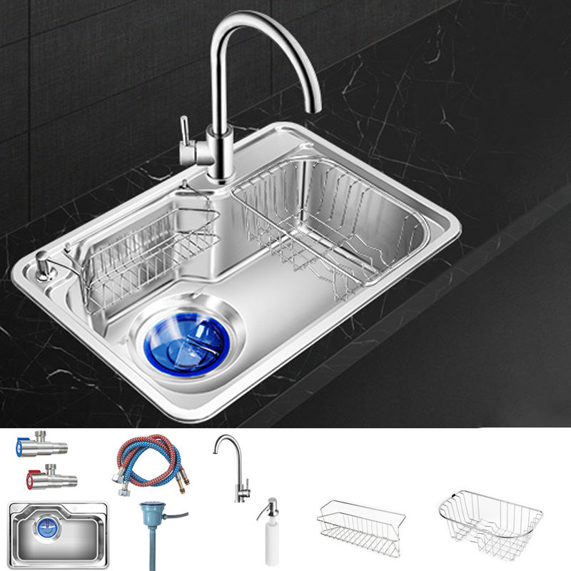 Contemporary Style Kitchen Sink Pure Color Stainless Steel 2 Holes Drop-In Kitchen Sink 27"L x 18"W x 9"H Sink with Faucet Round Faucet Clearhalo 'Home Improvement' 'home_improvement' 'home_improvement_kitchen_sinks' 'Kitchen Remodel & Kitchen Fixtures' 'Kitchen Sinks & Faucet Components' 'Kitchen Sinks' 'kitchen_sinks' 6417220