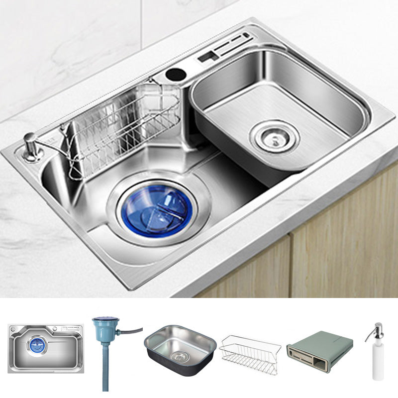 Contemporary Style Kitchen Sink Pure Color Stainless Steel 2 Holes Drop-In Kitchen Sink 28"L x 19"W x 9"H Sink Only None Clearhalo 'Home Improvement' 'home_improvement' 'home_improvement_kitchen_sinks' 'Kitchen Remodel & Kitchen Fixtures' 'Kitchen Sinks & Faucet Components' 'Kitchen Sinks' 'kitchen_sinks' 6417222