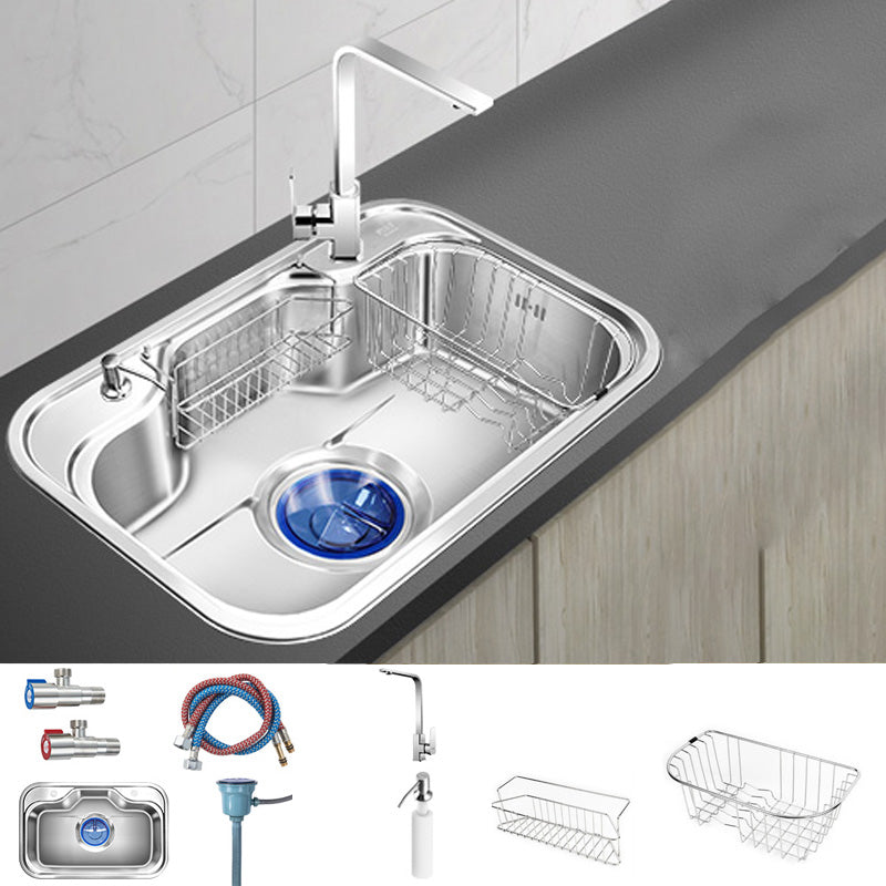 Contemporary Style Kitchen Sink Pure Color Stainless Steel 2 Holes Drop-In Kitchen Sink 29.5"L x 18.9"W x 8.7"H Sink with Faucet Square Faucet Clearhalo 'Home Improvement' 'home_improvement' 'home_improvement_kitchen_sinks' 'Kitchen Remodel & Kitchen Fixtures' 'Kitchen Sinks & Faucet Components' 'Kitchen Sinks' 'kitchen_sinks' 6417231
