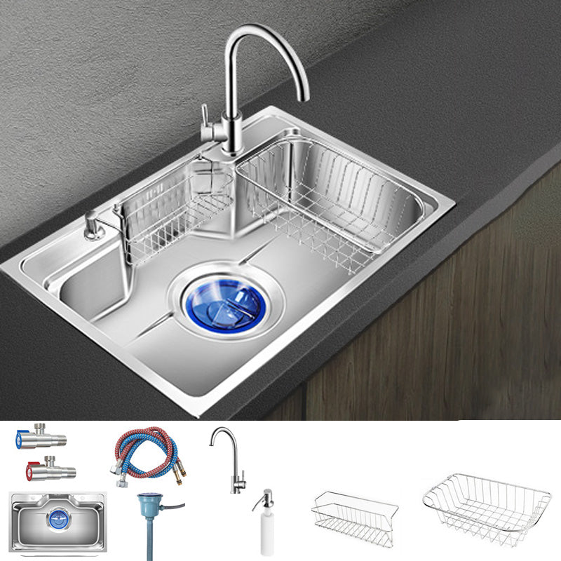 Contemporary Style Kitchen Sink Pure Color Stainless Steel 2 Holes Drop-In Kitchen Sink 31"L x 19"W x 9"H Sink with Faucet Round Faucet Clearhalo 'Home Improvement' 'home_improvement' 'home_improvement_kitchen_sinks' 'Kitchen Remodel & Kitchen Fixtures' 'Kitchen Sinks & Faucet Components' 'Kitchen Sinks' 'kitchen_sinks' 6417241