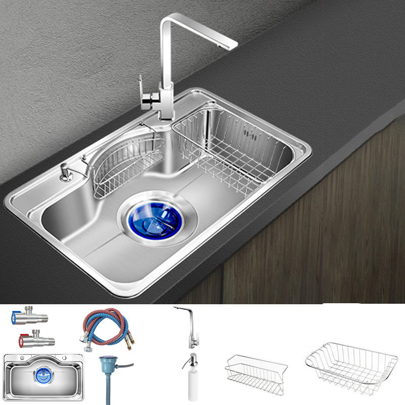 Contemporary Style Kitchen Sink Pure Color Stainless Steel 2 Holes Drop-In Kitchen Sink 32.3"L x 19.3"W x 8.7"H Sink with Faucet Square Faucet Clearhalo 'Home Improvement' 'home_improvement' 'home_improvement_kitchen_sinks' 'Kitchen Remodel & Kitchen Fixtures' 'Kitchen Sinks & Faucet Components' 'Kitchen Sinks' 'kitchen_sinks' 6417244