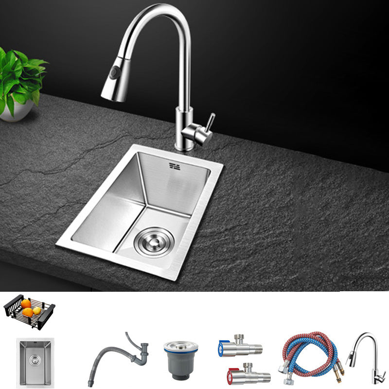 Contemporary Style Kitchen Sink Stainless Steel Rectangle Drop-In Kitchen Sink 10"L x 16"W x 8"H Sink with Faucet Pull Out Faucet Clearhalo 'Home Improvement' 'home_improvement' 'home_improvement_kitchen_sinks' 'Kitchen Remodel & Kitchen Fixtures' 'Kitchen Sinks & Faucet Components' 'Kitchen Sinks' 'kitchen_sinks' 6417266