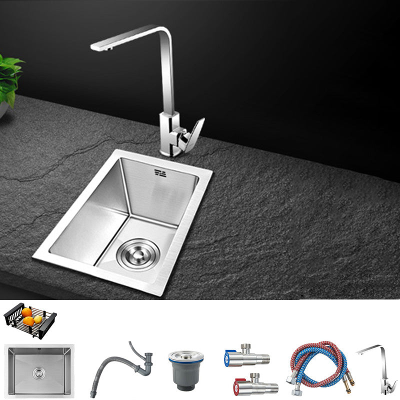 Contemporary Style Kitchen Sink Stainless Steel Rectangle Drop-In Kitchen Sink 11"L x 17"W x 8"H Sink with Faucet Square Faucet Clearhalo 'Home Improvement' 'home_improvement' 'home_improvement_kitchen_sinks' 'Kitchen Remodel & Kitchen Fixtures' 'Kitchen Sinks & Faucet Components' 'Kitchen Sinks' 'kitchen_sinks' 6417268
