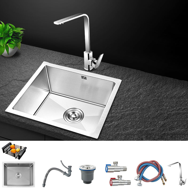 Contemporary Style Kitchen Sink Stainless Steel Rectangle Drop-In Kitchen Sink 19"L x 16"W x 8"H Sink with Faucet Square Faucet Clearhalo 'Home Improvement' 'home_improvement' 'home_improvement_kitchen_sinks' 'Kitchen Remodel & Kitchen Fixtures' 'Kitchen Sinks & Faucet Components' 'Kitchen Sinks' 'kitchen_sinks' 6417282