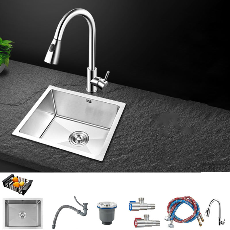Contemporary Style Kitchen Sink Stainless Steel Rectangle Drop-In Kitchen Sink 15"L x 12"W x 8"H Sink with Faucet Pull Out Faucet Clearhalo 'Home Improvement' 'home_improvement' 'home_improvement_kitchen_sinks' 'Kitchen Remodel & Kitchen Fixtures' 'Kitchen Sinks & Faucet Components' 'Kitchen Sinks' 'kitchen_sinks' 6417285