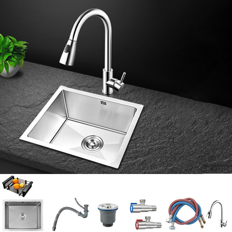 Contemporary Style Kitchen Sink Stainless Steel Rectangle Drop-In Kitchen Sink 16.5"L x 13.8"W x 8.5"H Sink with Faucet Pull Out Faucet Clearhalo 'Home Improvement' 'home_improvement' 'home_improvement_kitchen_sinks' 'Kitchen Remodel & Kitchen Fixtures' 'Kitchen Sinks & Faucet Components' 'Kitchen Sinks' 'kitchen_sinks' 6417289