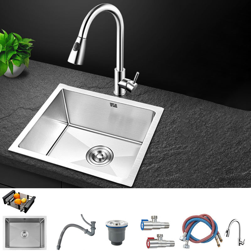 Contemporary Style Kitchen Sink Stainless Steel Rectangle Drop-In Kitchen Sink 19"L x 16"W x 8"H Sink with Faucet Pull Out Faucet Clearhalo 'Home Improvement' 'home_improvement' 'home_improvement_kitchen_sinks' 'Kitchen Remodel & Kitchen Fixtures' 'Kitchen Sinks & Faucet Components' 'Kitchen Sinks' 'kitchen_sinks' 6417292