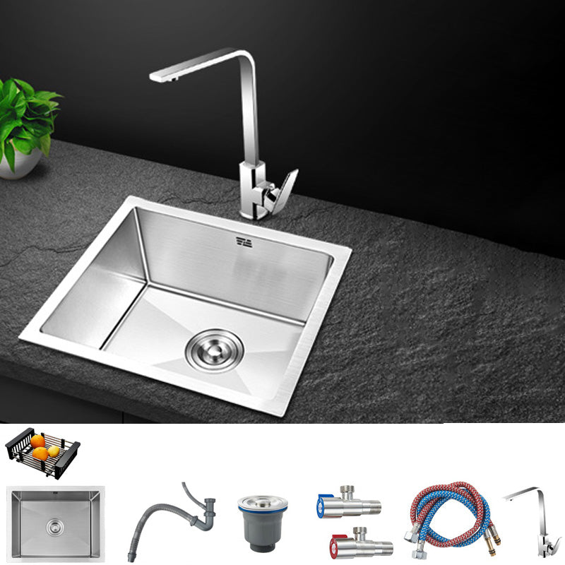 Contemporary Style Kitchen Sink Stainless Steel Rectangle Drop-In Kitchen Sink 16.5"L x 13.8"W x 8.5"H Sink with Faucet Square Faucet Clearhalo 'Home Improvement' 'home_improvement' 'home_improvement_kitchen_sinks' 'Kitchen Remodel & Kitchen Fixtures' 'Kitchen Sinks & Faucet Components' 'Kitchen Sinks' 'kitchen_sinks' 6417293