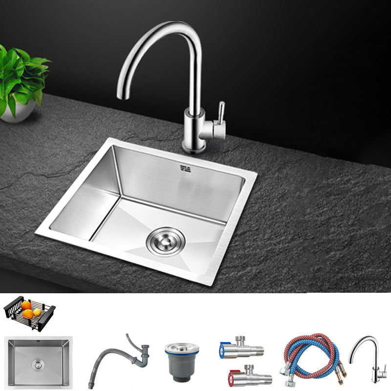 Contemporary Style Kitchen Sink Stainless Steel Rectangle Drop-In Kitchen Sink 16.5"L x 13.8"W x 8.5"H Sink with Faucet Round Faucet Clearhalo 'Home Improvement' 'home_improvement' 'home_improvement_kitchen_sinks' 'Kitchen Remodel & Kitchen Fixtures' 'Kitchen Sinks & Faucet Components' 'Kitchen Sinks' 'kitchen_sinks' 6417297