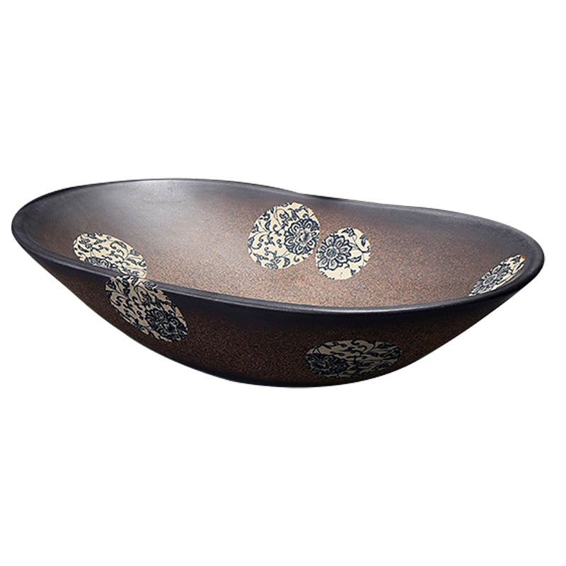 Traditional Vessel Bathroom Sink Oval Porcelain with Overflow and Drain Assembly Vessel Brown Sink Clearhalo 'Bathroom Remodel & Bathroom Fixtures' 'Bathroom Sinks & Faucet Components' 'Bathroom Sinks' 'bathroom_sink' 'Home Improvement' 'home_improvement' 'home_improvement_bathroom_sink' 6417371