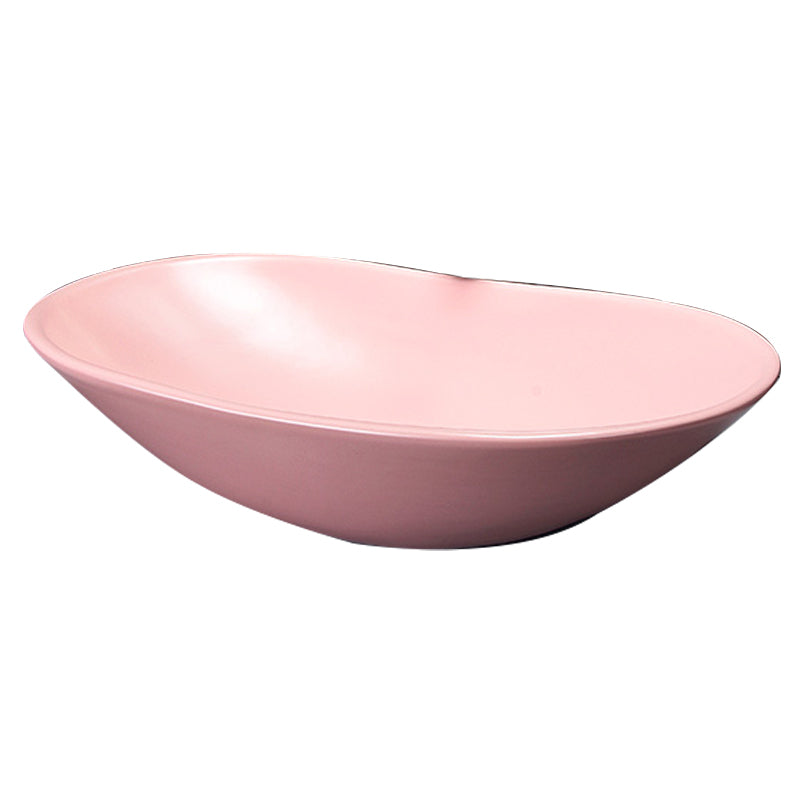Traditional Vessel Bathroom Sink Oval Porcelain with Overflow and Drain Assembly Vessel Pink Sink Clearhalo 'Bathroom Remodel & Bathroom Fixtures' 'Bathroom Sinks & Faucet Components' 'Bathroom Sinks' 'bathroom_sink' 'Home Improvement' 'home_improvement' 'home_improvement_bathroom_sink' 6417373