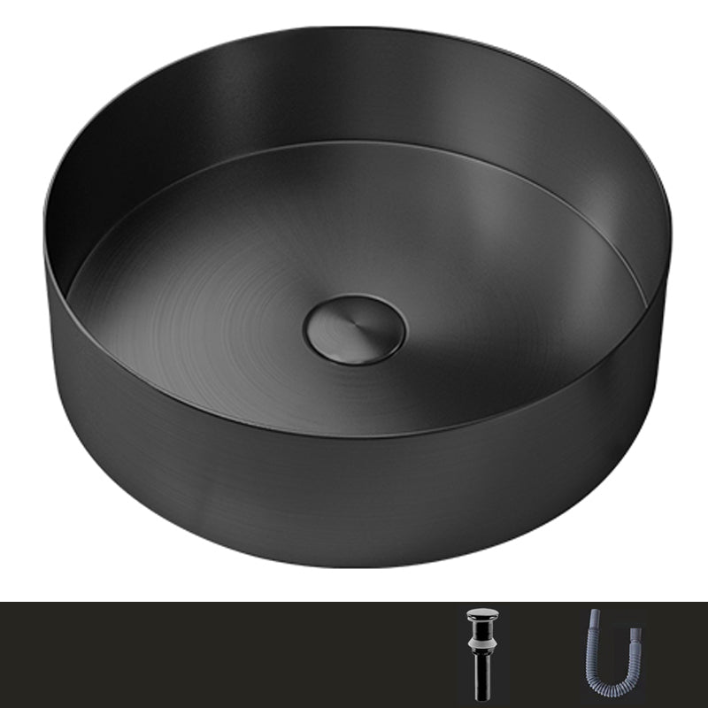 Modern Vessel Bathroom Sink Metal Round with Pop-Up Drain Wash Stand Black None Sink Clearhalo 'Bathroom Remodel & Bathroom Fixtures' 'Bathroom Sinks & Faucet Components' 'Bathroom Sinks' 'bathroom_sink' 'Home Improvement' 'home_improvement' 'home_improvement_bathroom_sink' 6417441