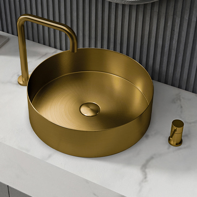 Modern Vessel Bathroom Sink Metal Round with Pop-Up Drain Wash Stand Clearhalo 'Bathroom Remodel & Bathroom Fixtures' 'Bathroom Sinks & Faucet Components' 'Bathroom Sinks' 'bathroom_sink' 'Home Improvement' 'home_improvement' 'home_improvement_bathroom_sink' 6417448