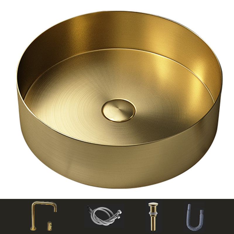 Modern Vessel Bathroom Sink Metal Round with Pop-Up Drain Wash Stand Clearhalo 'Bathroom Remodel & Bathroom Fixtures' 'Bathroom Sinks & Faucet Components' 'Bathroom Sinks' 'bathroom_sink' 'Home Improvement' 'home_improvement' 'home_improvement_bathroom_sink' 6417463