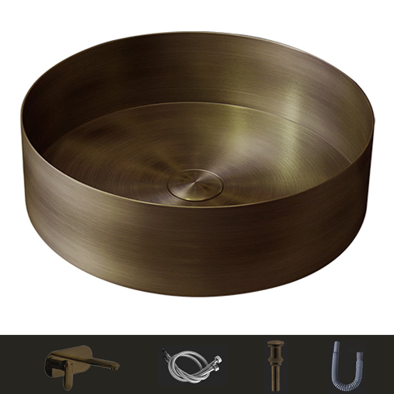 Modern Vessel Bathroom Sink Metal Round with Pop-Up Drain Wash Stand Bronze Round Faucet Sink with Faucet Clearhalo 'Bathroom Remodel & Bathroom Fixtures' 'Bathroom Sinks & Faucet Components' 'Bathroom Sinks' 'bathroom_sink' 'Home Improvement' 'home_improvement' 'home_improvement_bathroom_sink' 6417465