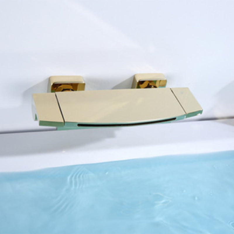 Wall Mounted Metal Tub Filler Low Arc Waterfall Bathroom Faucet Gold Hand Shower Not Included Clearhalo 'Bathroom Remodel & Bathroom Fixtures' 'Bathtub Faucets' 'bathtub_faucets' 'Home Improvement' 'home_improvement' 'home_improvement_bathtub_faucets' 6417663