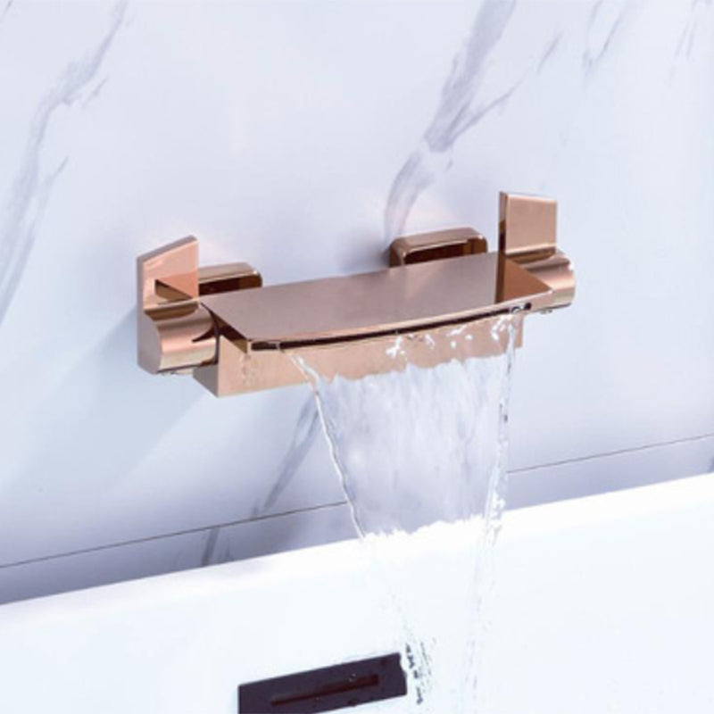Wall Mounted Metal Tub Filler Low Arc Waterfall Bathroom Faucet Rose Gold Hand Shower Not Included Clearhalo 'Bathroom Remodel & Bathroom Fixtures' 'Bathtub Faucets' 'bathtub_faucets' 'Home Improvement' 'home_improvement' 'home_improvement_bathtub_faucets' 6417665