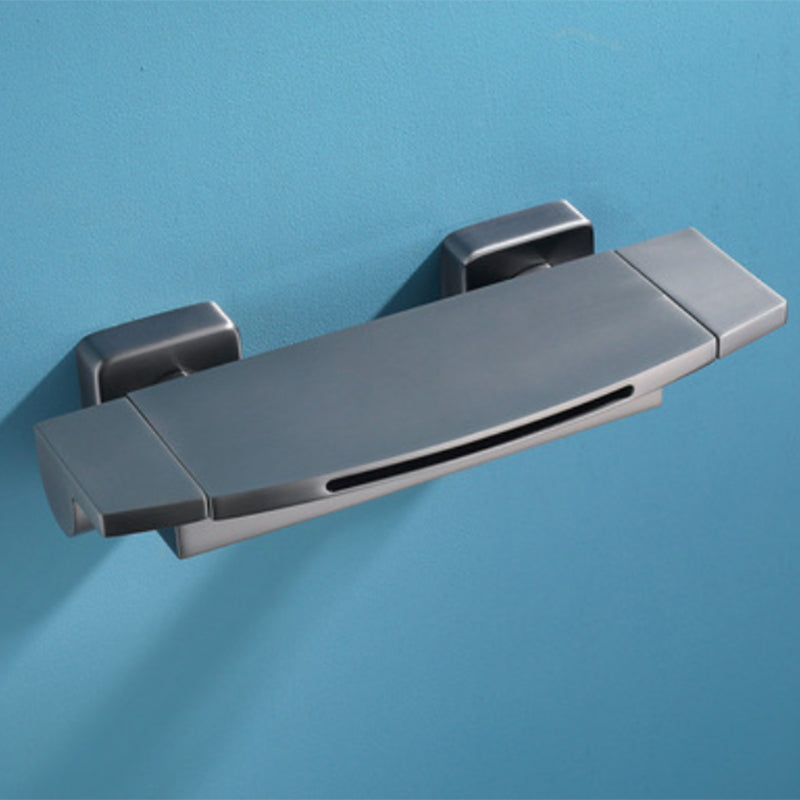 Wall Mounted Metal Tub Filler Low Arc Waterfall Bathroom Faucet Gun Grey Hand Shower Not Included Clearhalo 'Bathroom Remodel & Bathroom Fixtures' 'Bathtub Faucets' 'bathtub_faucets' 'Home Improvement' 'home_improvement' 'home_improvement_bathtub_faucets' 6417667