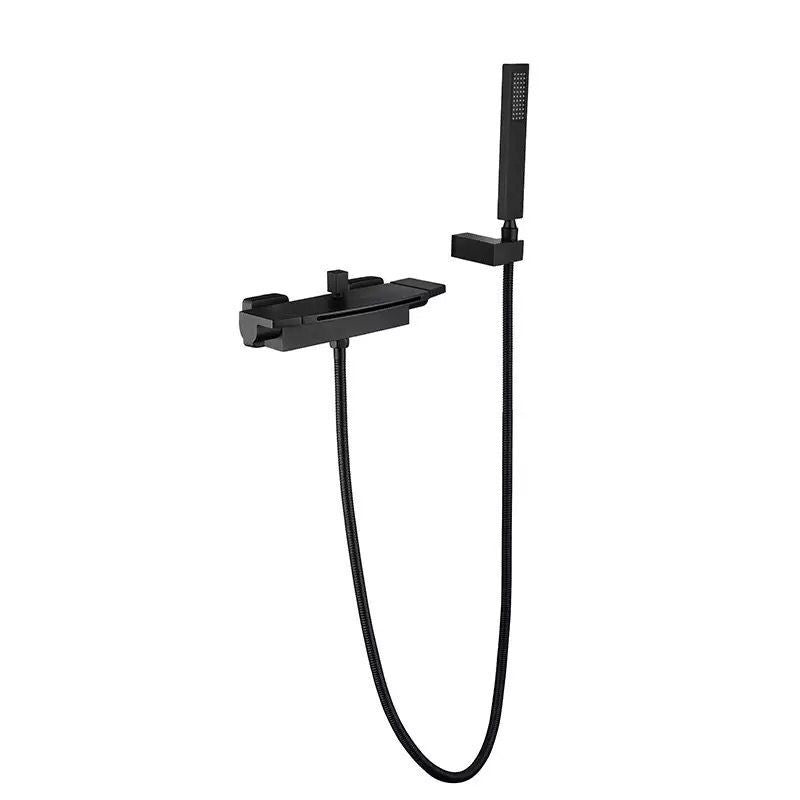 Wall Mounted Metal Tub Filler Low Arc Waterfall Bathroom Faucet Clearhalo 'Bathroom Remodel & Bathroom Fixtures' 'Bathtub Faucets' 'bathtub_faucets' 'Home Improvement' 'home_improvement' 'home_improvement_bathtub_faucets' 6417669