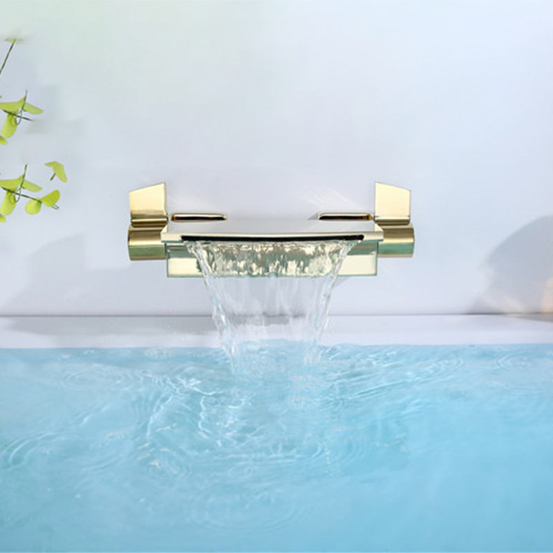 Wall Mounted Metal Tub Filler Low Arc Waterfall Bathroom Faucet Clearhalo 'Bathroom Remodel & Bathroom Fixtures' 'Bathtub Faucets' 'bathtub_faucets' 'Home Improvement' 'home_improvement' 'home_improvement_bathtub_faucets' 6417672