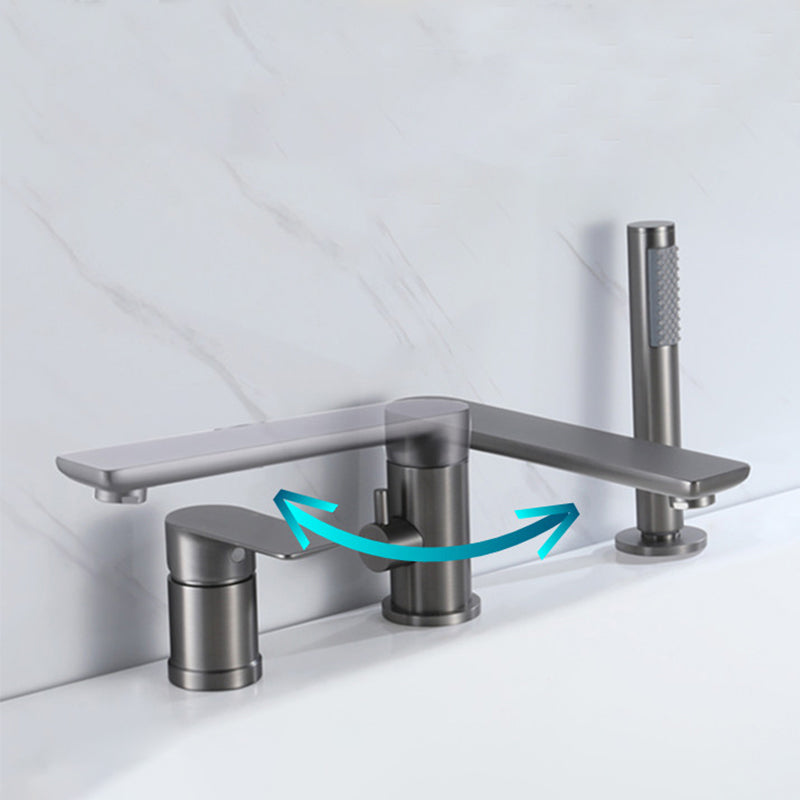 Contemporary Bathroom Faucet Deck Mounted Bathroom Faucet with Low Arc Clearhalo 'Bathroom Remodel & Bathroom Fixtures' 'Bathtub Faucets' 'bathtub_faucets' 'Home Improvement' 'home_improvement' 'home_improvement_bathtub_faucets' 6417711