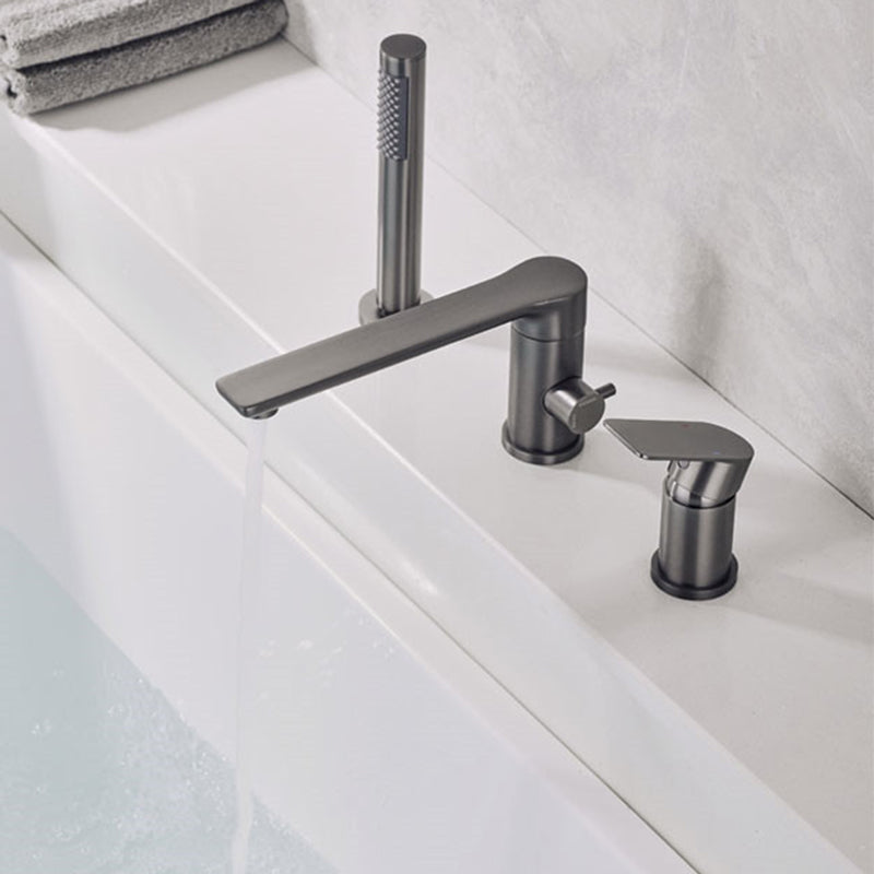 Contemporary Bathroom Faucet Deck Mounted Bathroom Faucet with Low Arc Clearhalo 'Bathroom Remodel & Bathroom Fixtures' 'Bathtub Faucets' 'bathtub_faucets' 'Home Improvement' 'home_improvement' 'home_improvement_bathtub_faucets' 6417712