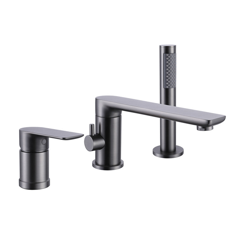 Contemporary Bathroom Faucet Deck Mounted Bathroom Faucet with Low Arc Clearhalo 'Bathroom Remodel & Bathroom Fixtures' 'Bathtub Faucets' 'bathtub_faucets' 'Home Improvement' 'home_improvement' 'home_improvement_bathtub_faucets' 6417713