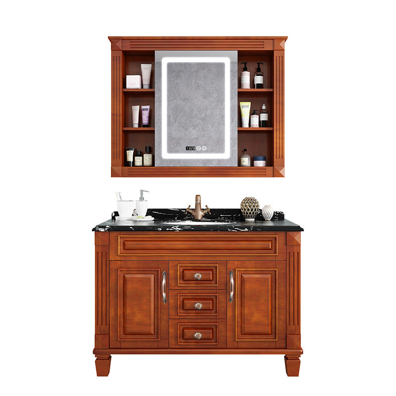 Traditional Wooden Sink Vanity Mirror Cabinet Vanity Cabinet with Storage Shelving Vanity & Faucet & Mirror Cabinet Smart Control Included Clearhalo 'Bathroom Remodel & Bathroom Fixtures' 'Bathroom Vanities' 'bathroom_vanities' 'Home Improvement' 'home_improvement' 'home_improvement_bathroom_vanities' 6417731