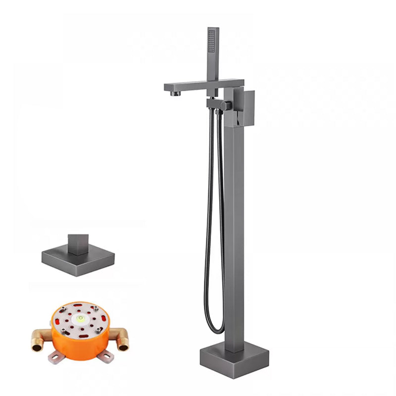 Floor Mounted Metal Freestanding Tub Filler Low Arc Freestanding Tub Filler Trim Black Hand Shower Included Rre-embedded Clearhalo 'Bathroom Remodel & Bathroom Fixtures' 'Bathtub Faucets' 'bathtub_faucets' 'Home Improvement' 'home_improvement' 'home_improvement_bathtub_faucets' 6417918