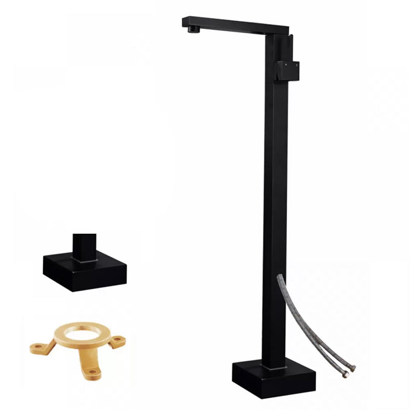 Floor Mounted Metal Freestanding Tub Filler Low Arc Freestanding Tub Filler Trim Black Hand Shower Not Included Wall Clearhalo 'Bathroom Remodel & Bathroom Fixtures' 'Bathtub Faucets' 'bathtub_faucets' 'Home Improvement' 'home_improvement' 'home_improvement_bathtub_faucets' 6417920