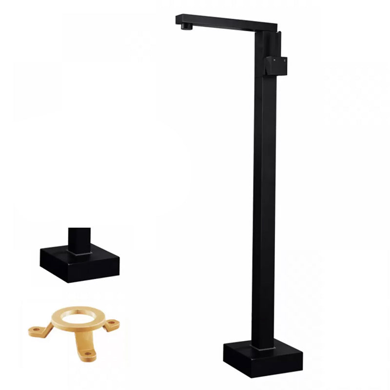 Floor Mounted Metal Freestanding Tub Filler Low Arc Freestanding Tub Filler Trim Black Hand Shower Not Included Ground Clearhalo 'Bathroom Remodel & Bathroom Fixtures' 'Bathtub Faucets' 'bathtub_faucets' 'Home Improvement' 'home_improvement' 'home_improvement_bathtub_faucets' 6417922