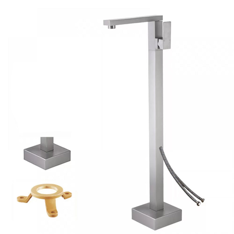 Floor Mounted Metal Freestanding Tub Filler Low Arc Freestanding Tub Filler Trim Nickel Hand Shower Not Included Wall Clearhalo 'Bathroom Remodel & Bathroom Fixtures' 'Bathtub Faucets' 'bathtub_faucets' 'Home Improvement' 'home_improvement' 'home_improvement_bathtub_faucets' 6417930