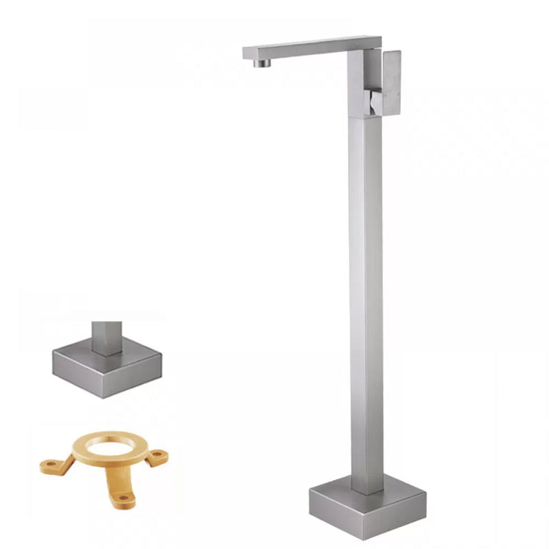 Floor Mounted Metal Freestanding Tub Filler Low Arc Freestanding Tub Filler Trim Nickel Hand Shower Not Included Ground Clearhalo 'Bathroom Remodel & Bathroom Fixtures' 'Bathtub Faucets' 'bathtub_faucets' 'Home Improvement' 'home_improvement' 'home_improvement_bathtub_faucets' 6417932